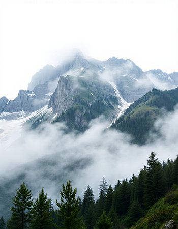 Foggy mountains in the Italian Dolomites, Italy.の写真素材