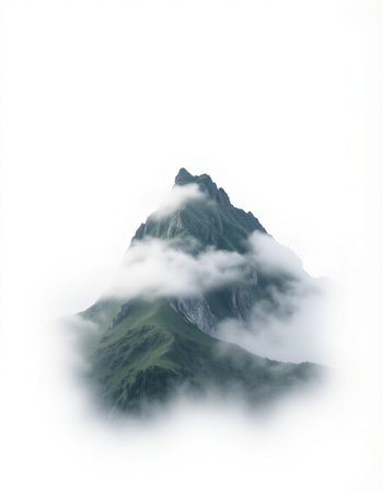 Mountain landscape on a foggy day.