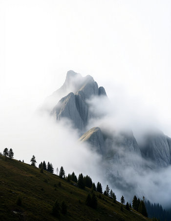 Dolomites mountains in the clouds, Italy, Europe.の写真素材