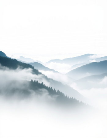 Foggy mountain landscape in Carpathian mountains, Ukraine.の写真素材