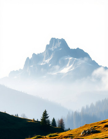 Foggy morning in the italian alps. Landscape of Dolomites.の写真素材