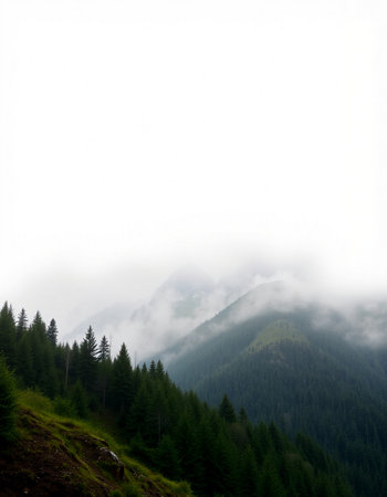 Mountain landscape with fog and clouds. Caucasus, Dombay