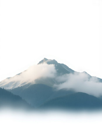 Mountains in the fog. Winter landscape with snow-capped peaks.