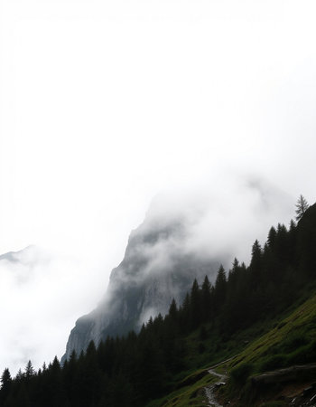 Mountain landscape with fog in the italian Dolomites.