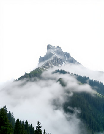 Mountain landscape with fogの写真素材