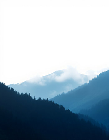 Silhouette of the mountains on a foggy day. Landscape.の写真素材