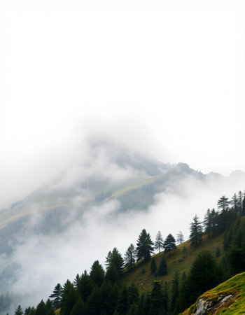 Foggy mountain landscape in the Carpathian Mountains, Ukraine