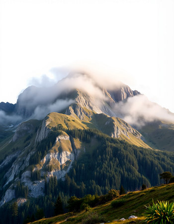 Mountain landscape with clouds and fog. Dolomites, Italyの写真素材