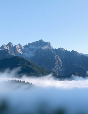 Mountain landscape in the morning mist.