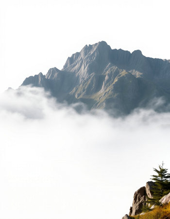 Mountain landscape with fog and clouds. Caucasus Mountains, Georgia.