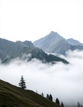Mountains in the clouds. Caucasus, region Dombay.の写真素材
