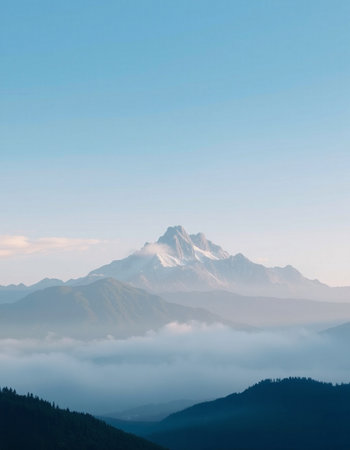 Beautiful mountain landscape in the morning mist. Caucasus Mountains, Georgia.