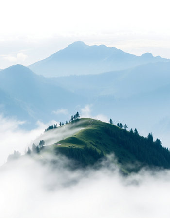 Mountain landscape with fog in the morning. Carpathian, Ukraineの写真素材