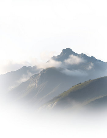 Mountain landscape with fog in the morning. Caucasus Mountains, Georgia.