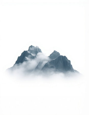 Mountains in the clouds, isolated on a white background. Landscape.