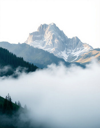 Mountain landscape with fog in the morning.の写真素材