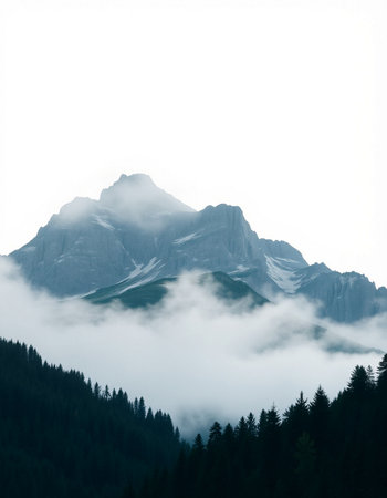 Mountain landscape with clouds and fog