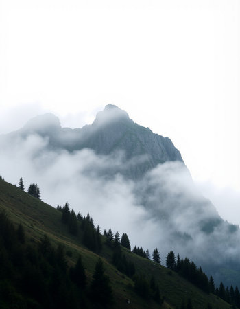Mountain landscape with fog and clouds in the italian alpsの写真素材