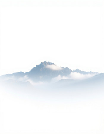 Mountains in the clouds, isolated on a white background. Landscape.