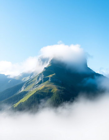 Mountain landscape with clouds.