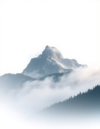 Mountain landscape with fog in the morning.の写真素材