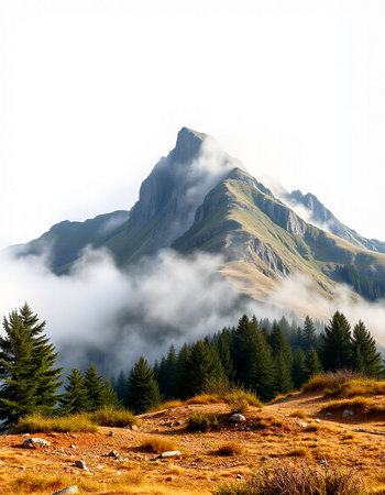 Mountain landscape with fog in the italian Dolomites.の写真素材