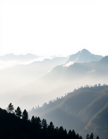 Foggy morning in the mountains. Carpathians, Ukraine