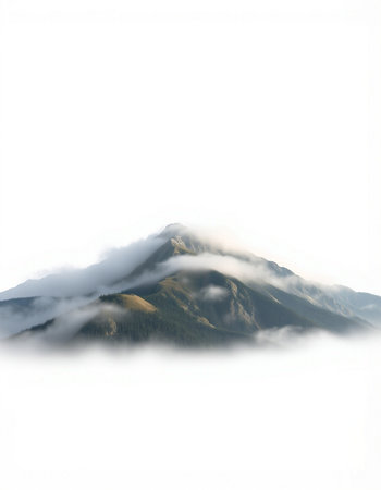 Mountains in the fog. Isolated on a white background.の写真素材