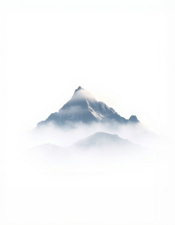 Mountain landscape isolated on white background. Japanese-style image.