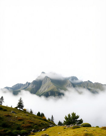 Mountain landscape with clouds and fog in the italian alps