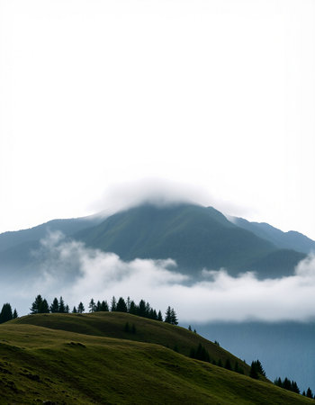 Beautiful mountain landscape in the misty morning. Caucasus Mountains, Georgia.