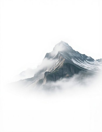Mountains in the clouds on a foggy day.