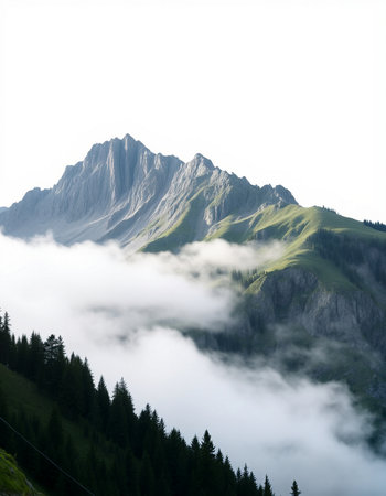 Mountain landscape with clouds and fog on the top of the mountain