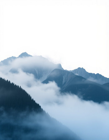 mountains in the clouds and fog on a sunny day, natural background