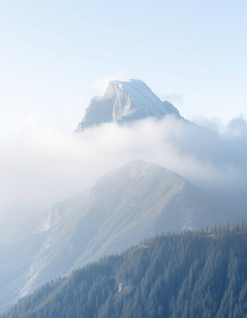 Mountain peak in the clouds.