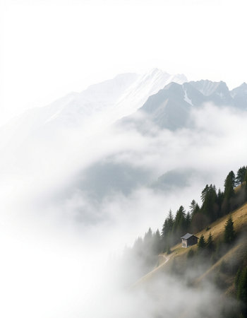 Mountains in the fog.