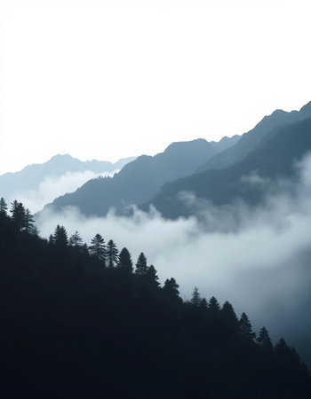 Mountain landscape with fog in the morning