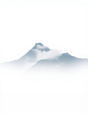Mountains in the fog. Isolated on a white background.