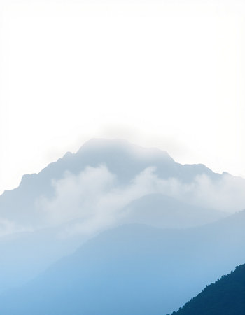 Mountain landscape in the mist, closeup of photo, China