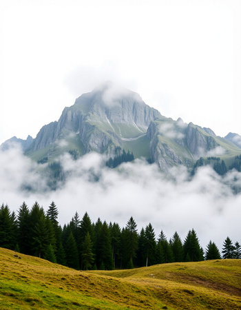 Mountain landscape with clouds and fog in the italian alpsの写真素材