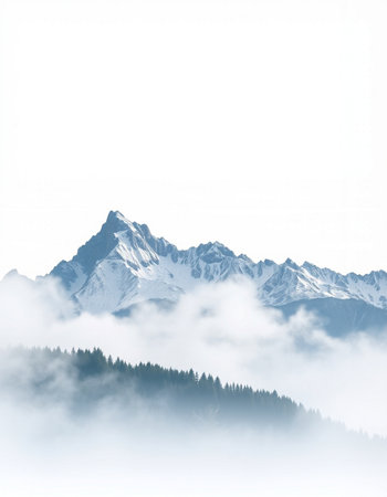 Snowy mountains in the fog. Winter landscape. Toned.