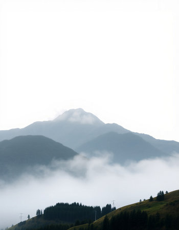 Mountains in the clouds on a foggy day. Caucasus, Russia
