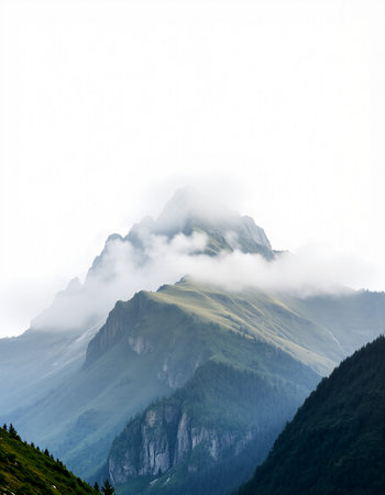 Mountain landscape with fog and clouds in the italian alpsの写真素材