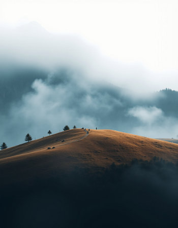 Foggy morning in the mountains. Carpathians, Ukraineの写真素材