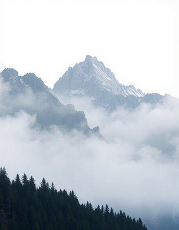 Mountain landscape with fog and clouds in Dolomites, Italy