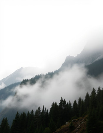 Foggy morning in the italian alps, Dolomitesの写真素材