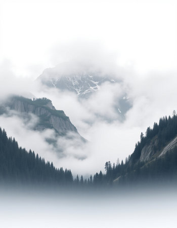 Mountain landscape with fog and mist in the italian alps