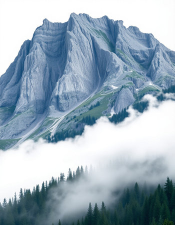 Foggy mountain landscape in the Dolomites, Italy.の写真素材