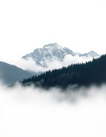 Mountain landscape with fog and clouds. Caucasus Mountains, Georgia.