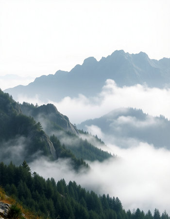 Mountain landscape with fog and mist in the italian alps